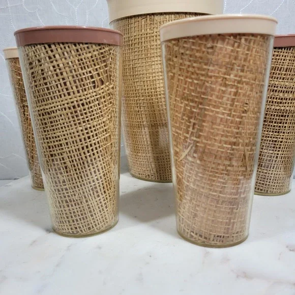 Vintage Rafia Insulated Pitcher 4 Cups Woven Burlap MCM Tiki Boho Beach Pool - Picture 8 of 16